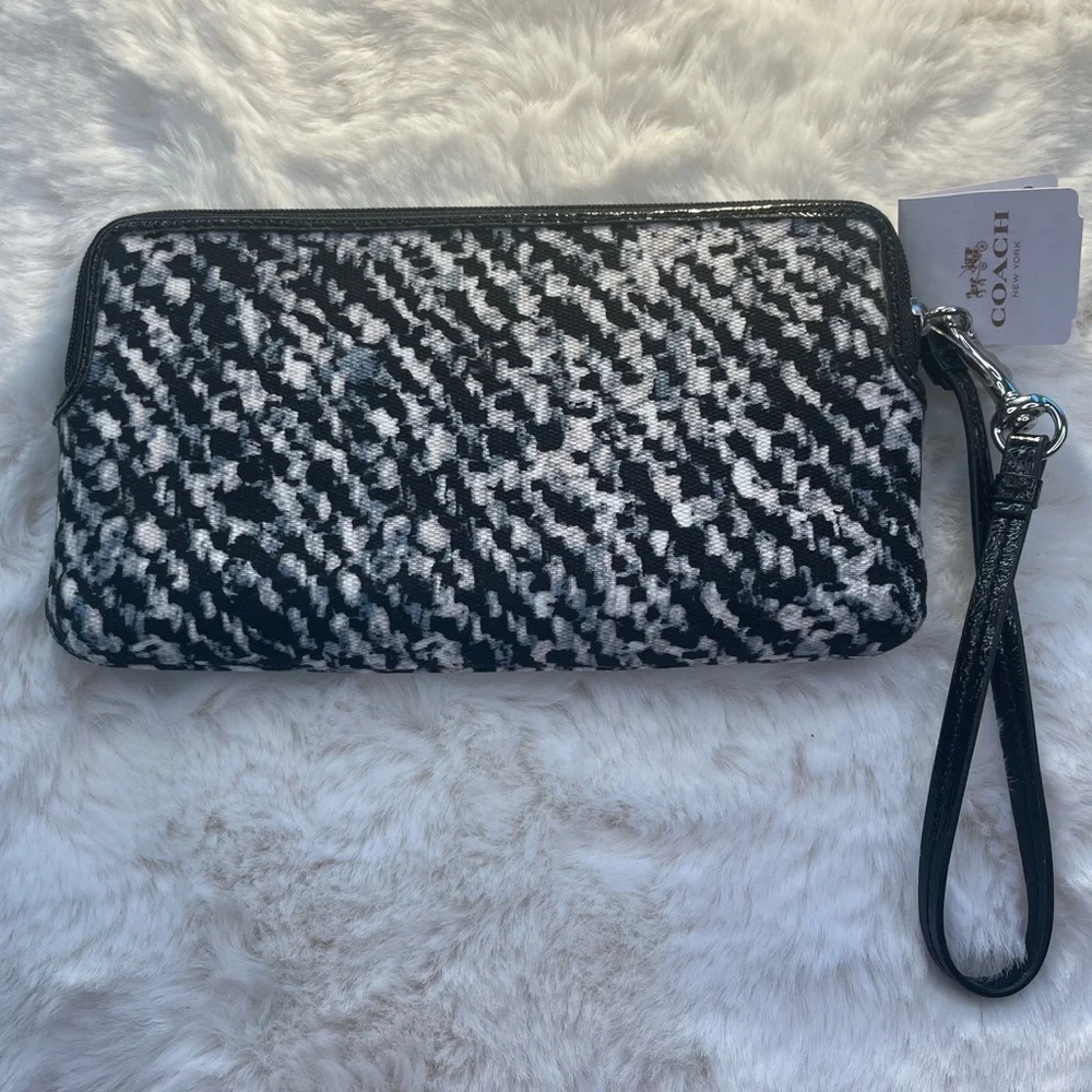 NWT Donegal Black White Double Zip Wristlet Wallet Clutch - Picture 3 of 5